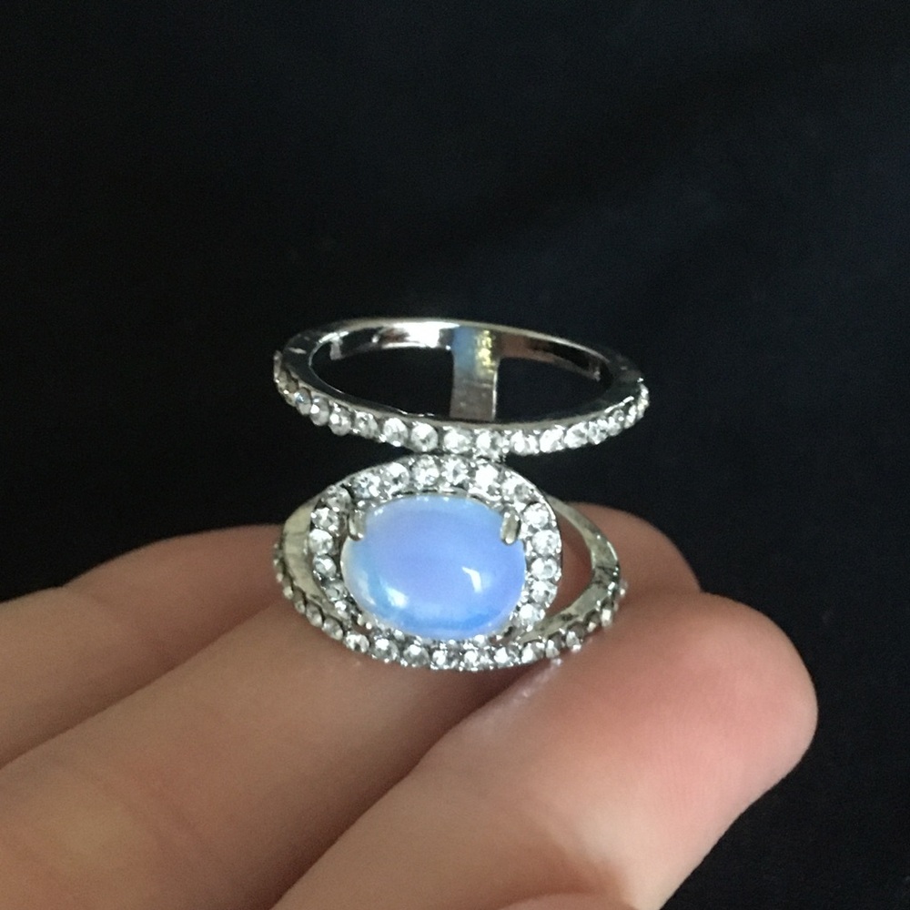 Light Blue Stone and White Rhinestone Fashion Jewelry Ring 7